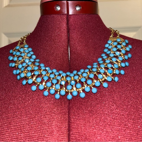 Egyptian Revival Bib Collar Necklace Opaque Bluish/Green Stone Pin Cushion - Picture 2 of 16